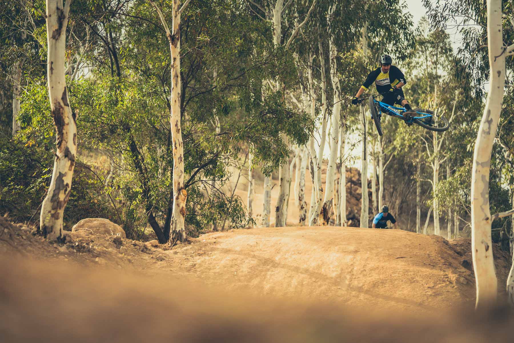 Thumbnail of http://Riding%20the%20mountain%20bike%20jumps%20trail%20in%20Stromlo